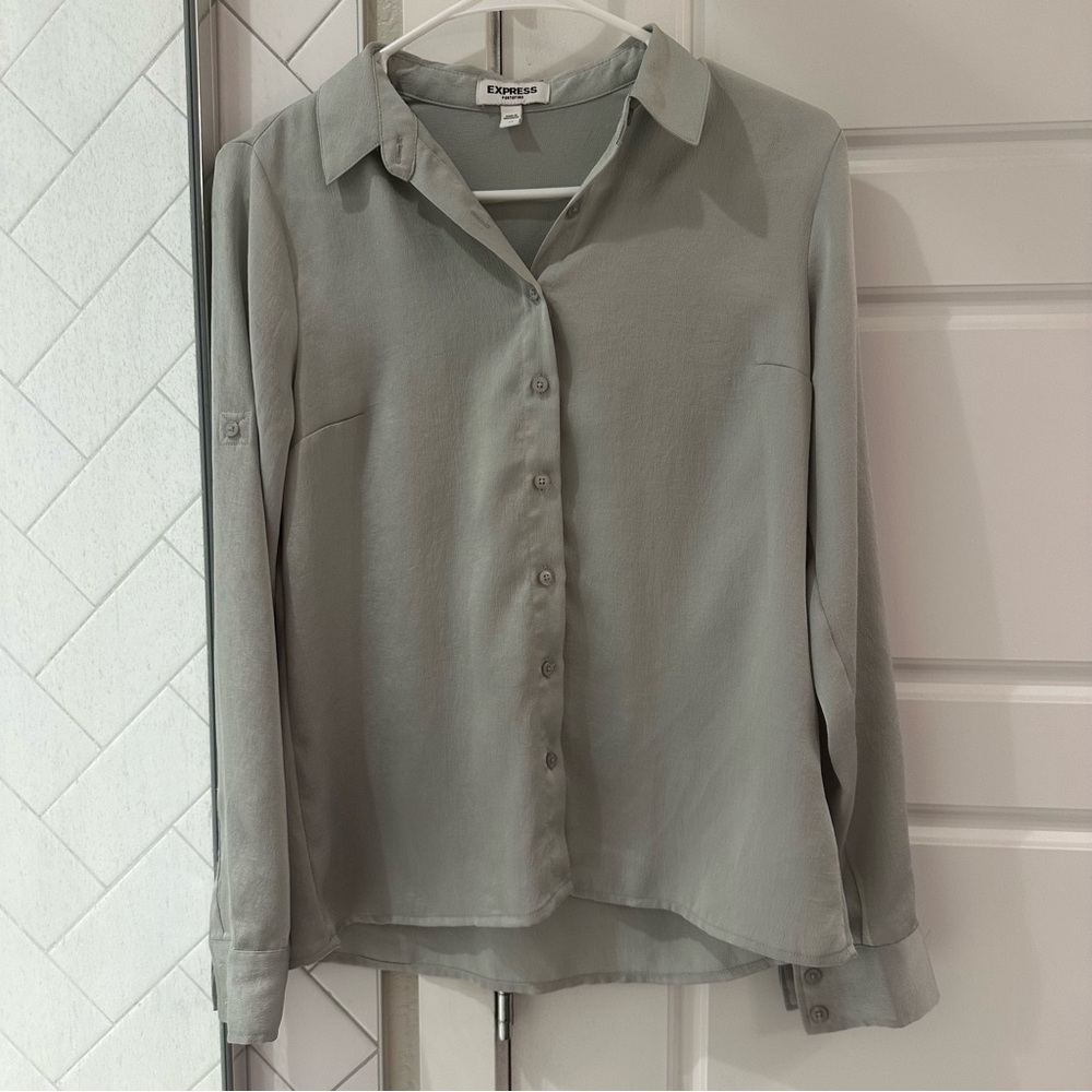 Express Portofino Button-Up Shirt Blouse Light Blue Gray XS